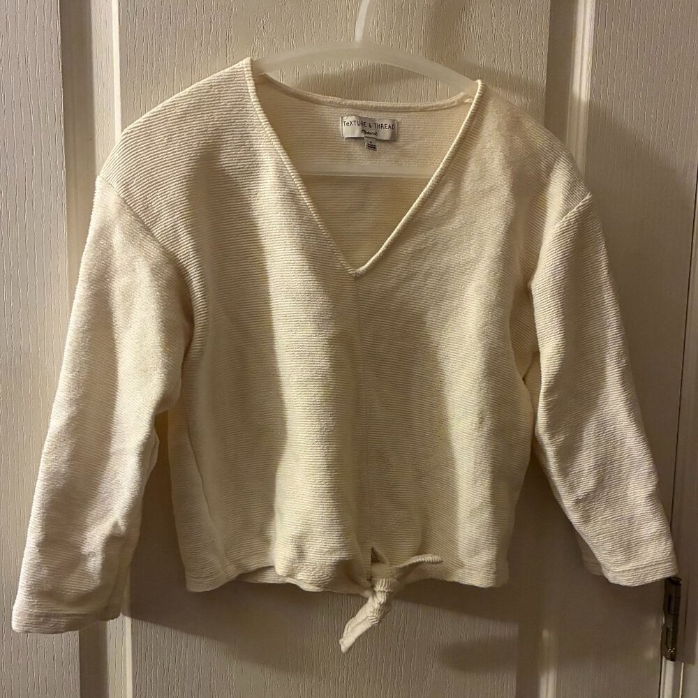 Madewell Texture & Thread Tie Front Cream White V-Neck Long Sleeve Top